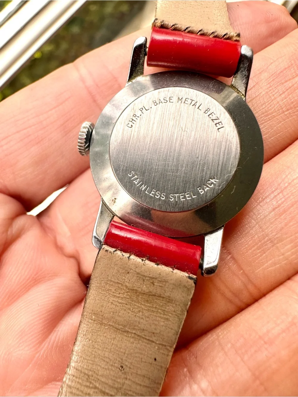Vintage 1950s Ingersoll Mickey Mouse Hand Wind Kids Watch Disney Red Strap AS IS